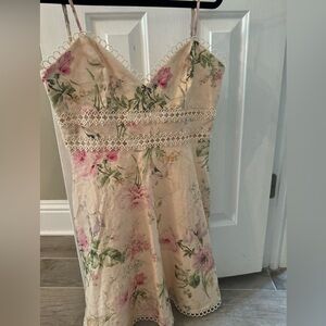 Floral Lace-Trim Mini Dress in Cream and Pink